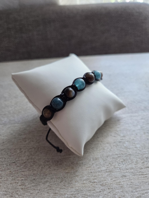 Armband „Blaue Erde” – brauner Agat und blauer Chalcedon Bransoletka „Błękitna Ziemia” – agat brązowy i chalcedon niebieski – zdjęcie 2