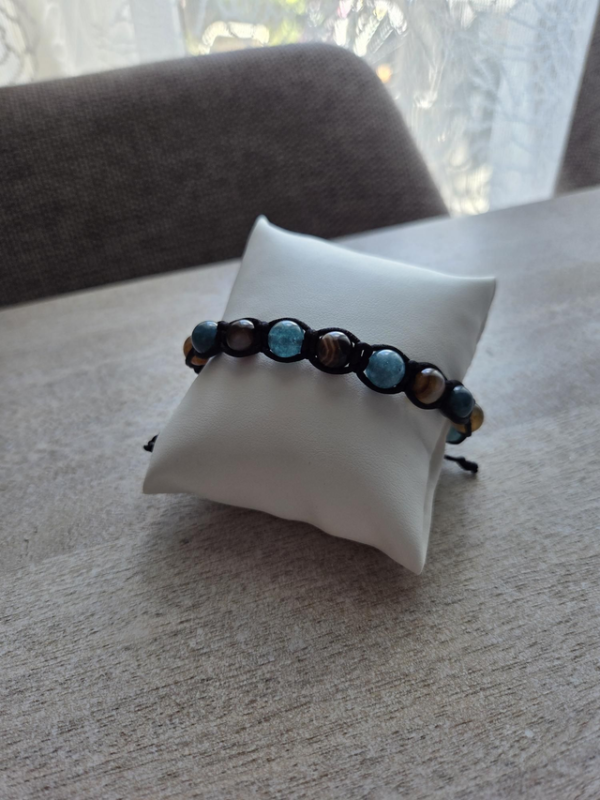 Armband „Blaue Erde” – brauner Agat und blauer Chalcedon Bransoletka „Błękitna Ziemia” – agat brązowy i chalcedon niebieski – zdjęcie 3