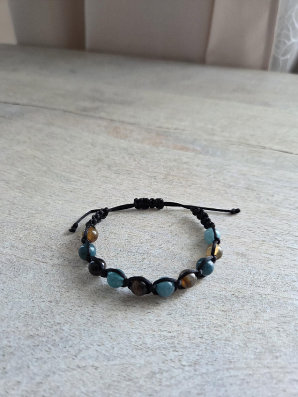 Armband „Blaue Erde” – brauner Agat und blauer Chalcedon Bransoletka „Błękitna Ziemia” – agat brązowy i chalcedon niebieski – zdjęcie 4