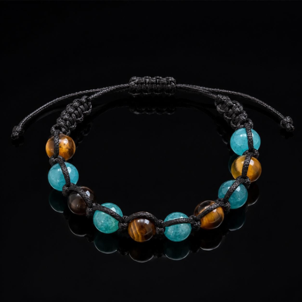 Armband „Blaue Erde” – brauner Agat und blauer Chalcedon Bransoletka „Błękitna Ziemia” – agat brązowy i chalcedon niebieski – zdjęcie 5