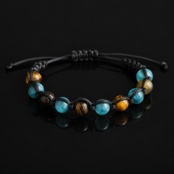 Armband „Blaue Erde” – brauner Agat und blauer Chalcedon Bransoletka „Błękitna Ziemia” – agat brązowy i chalcedon niebieski – zdjęcie 6