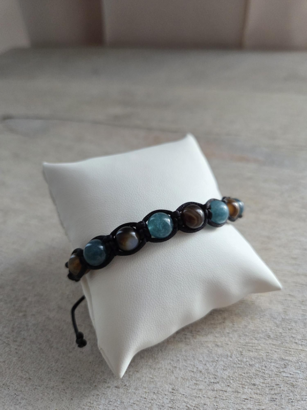 Armband „Blaue Erde” – brauner Agat und blauer Chalcedon Bransoletka „Błękitna Ziemia” – agat brązowy i chalcedon niebieski – zdjęcie 7