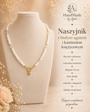 Naszyjnik z białym agatem i kamieniem księżycowym Naszyjnik z białym agatem i kamieniem księżycowym na szyi