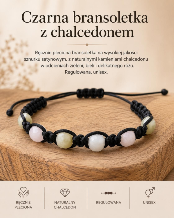 Ręcznie pleciona bransoletka z naturalnym chalcedonem – unisex – zdjęcie 2