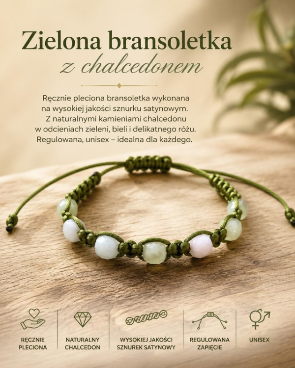 Ręcznie pleciona bransoletka z naturalnym chalcedonem – unisex – zdjęcie 3