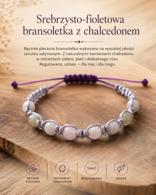 Ręcznie pleciona bransoletka z naturalnym chalcedonem – unisex – zdjęcie 4