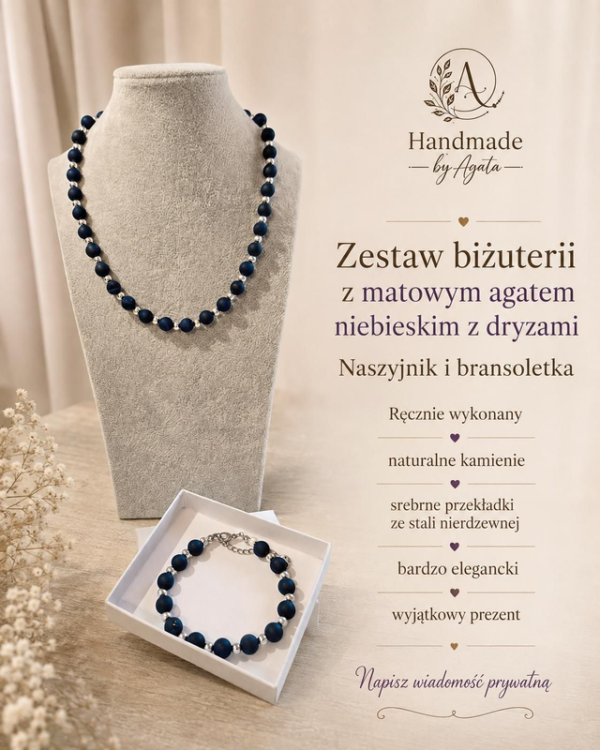 Zestaw biżuterii z niebieskim agatem druzy – naszyjnik i bransoletka Zestaw biżuterii z niebieskim agatem druzy – naszyjnik i bransoletka – zdjęcie 6